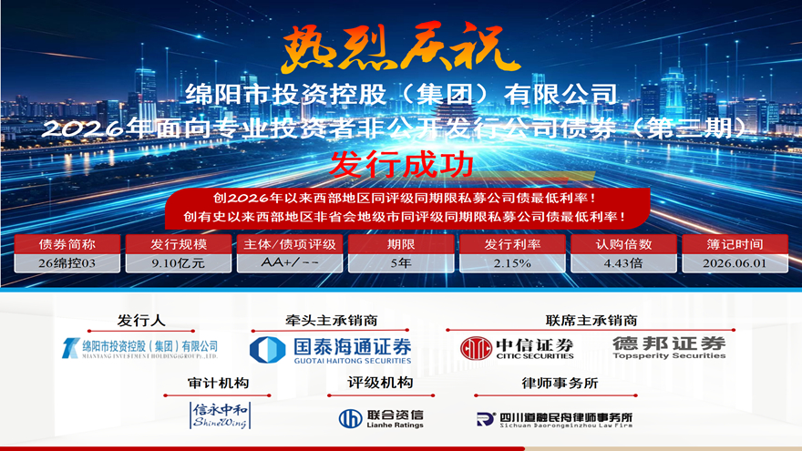 乘势破新低，聚力启新程——304永利集团成功发行2026年第三期私募公司债